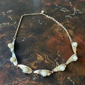 Vintage Silver Leaf and Pearl Necklace